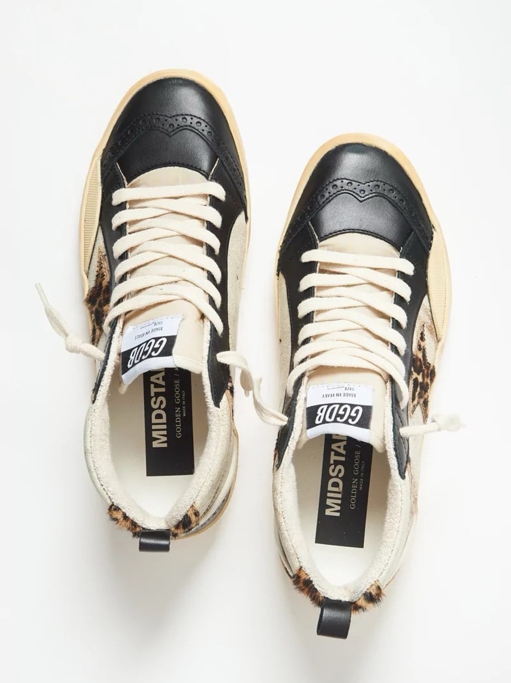 - Golden Goose Mid Star Sneaker in Tobacco, Black, & Beige Brown Leo BT - Picture 5 of 11